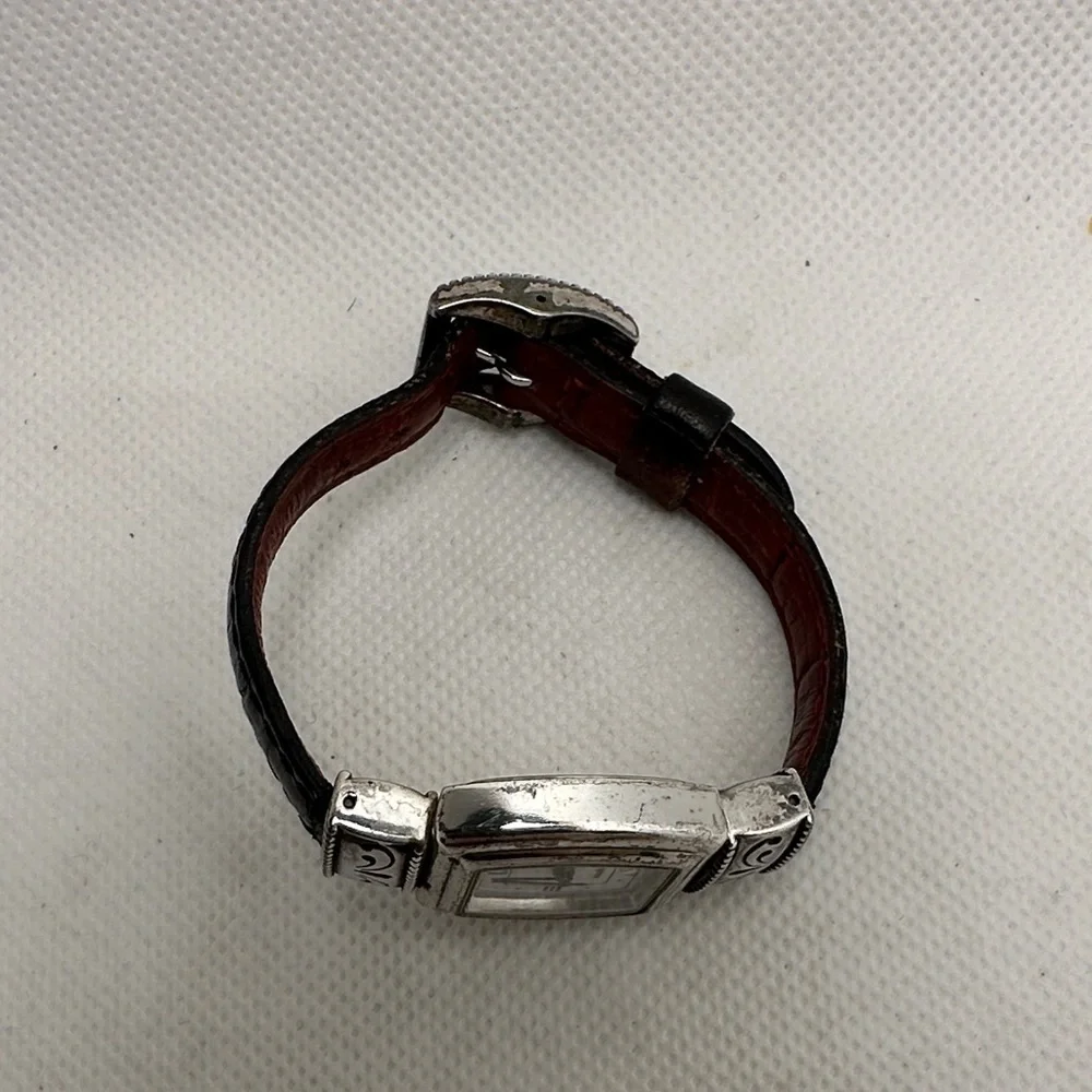 Brighton Silver Watch with Black Leather Strap